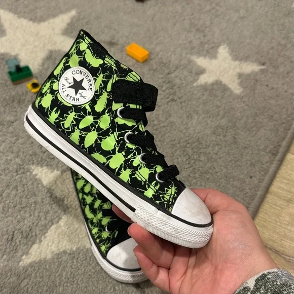 Converse Kids Black and Neon Green High-Tops - Picture 5 of 6
